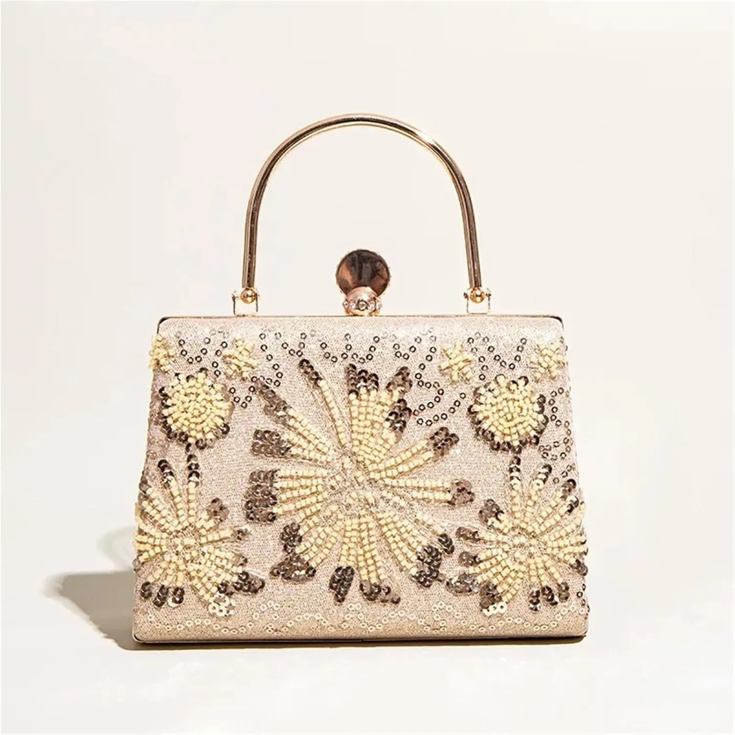 Beaded Evening Bag Gold Evening Handbag Glitter Beaded Dinner Bag Luxury Formal Party Top-handle Square Purse For Women