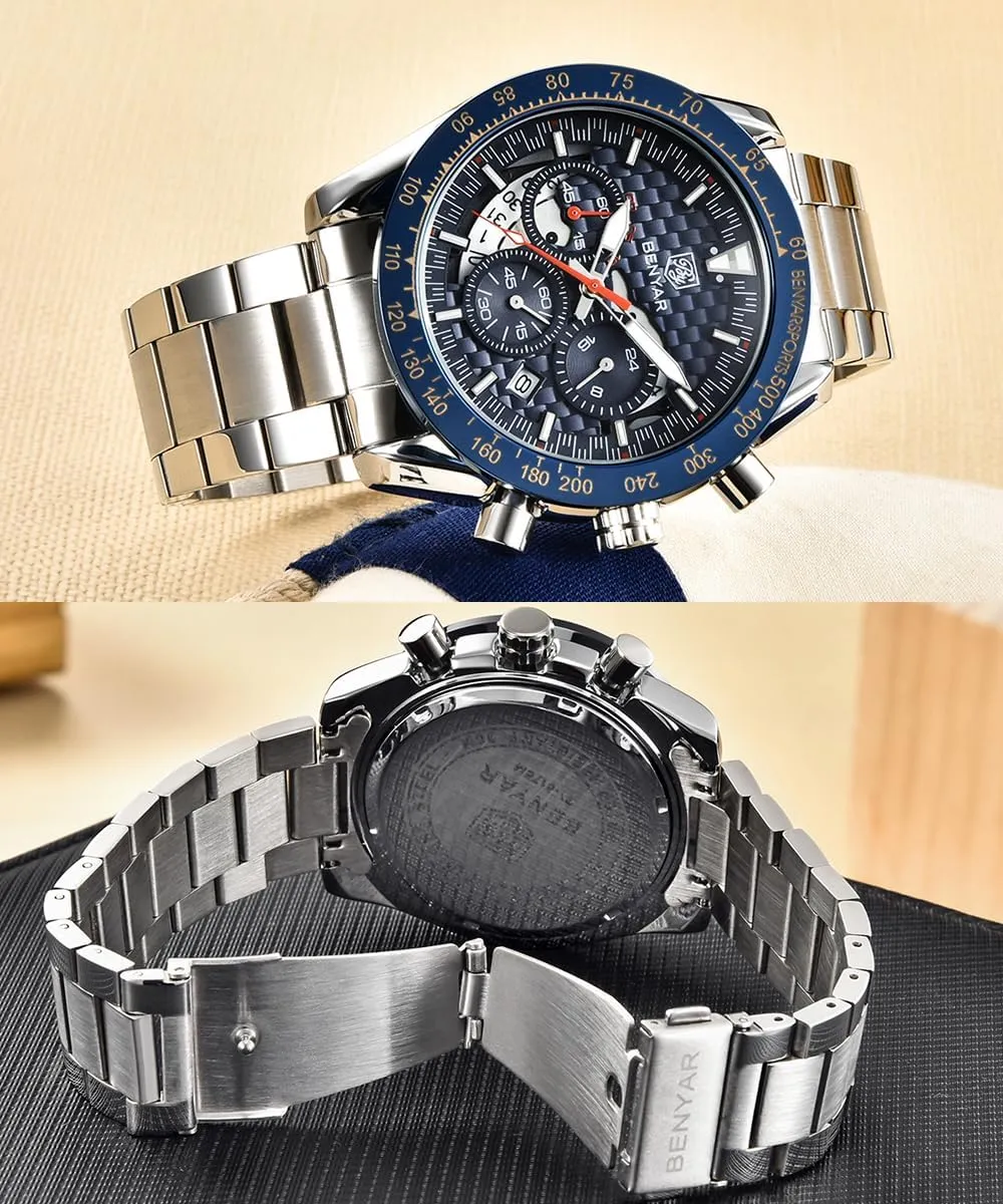 BENYAR Fashion Men's Quartz Chronograph Waterproof Silicone Watches Business Casual Sport Design Wrist Watch for Men Perfect for Father Son Black Blue Rose Gold