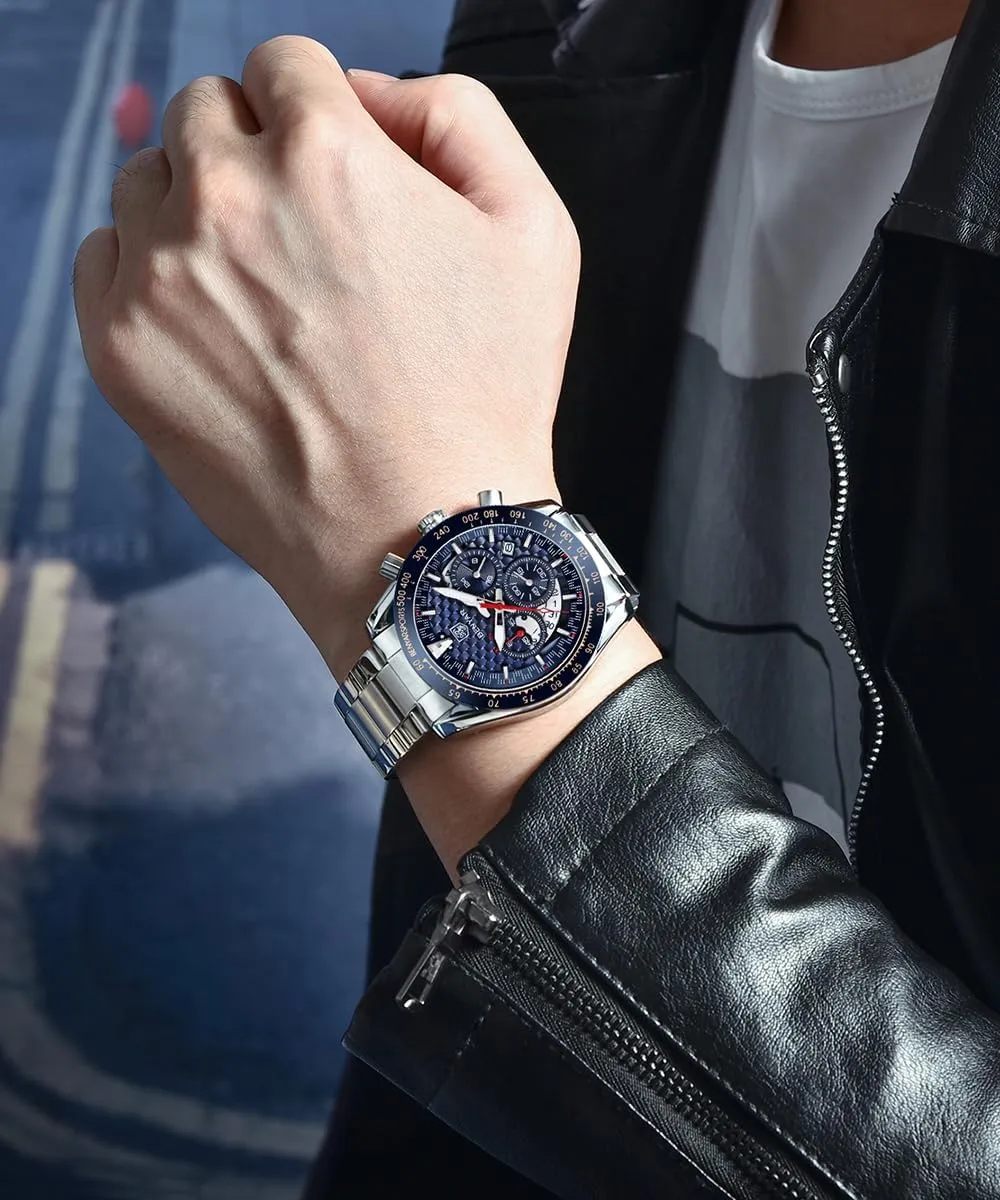 BENYAR Fashion Men's Quartz Chronograph Waterproof Silicone Watches Business Casual Sport Design Wrist Watch for Men Perfect for Father Son Black Blue Rose Gold
