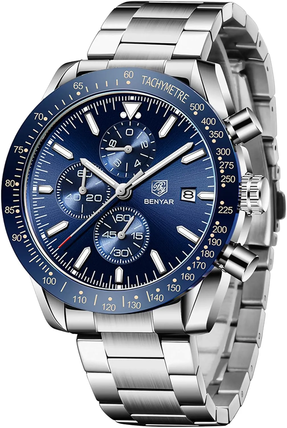 BENYAR Fashion Men's Quartz Chronograph Waterproof Silicone Watches Business Casual Sport Design Wrist Watch for Men Perfect for Father Son Black Blue Rose Gold