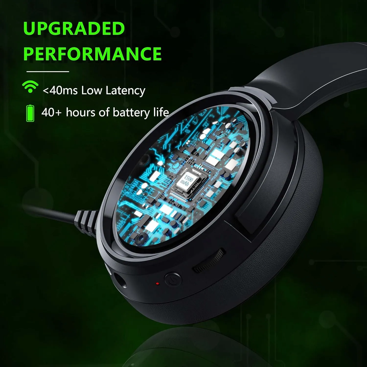 BINNUNE Wireless Gaming Headset, 2.4GHz Gaming Headphones for PS4, PS5, PC, NS, Bluetooth 5.3 Headphones with 40Hr Battery, Noise Canceling Microphone, Stereo Sound for Laptop, Mobile, Mac- Green
