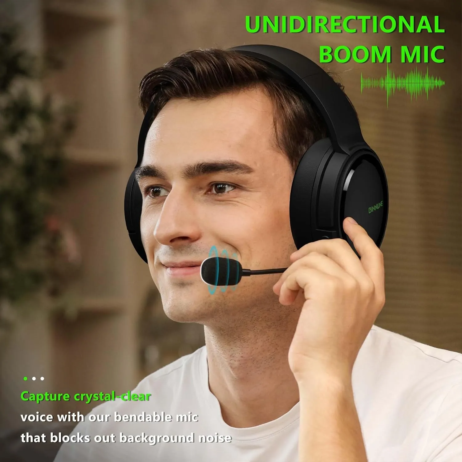 BINNUNE Wireless Gaming Headset, 2.4GHz Gaming Headphones for PS4, PS5, PC, NS, Bluetooth 5.3 Headphones with 40Hr Battery, Noise Canceling Microphone, Stereo Sound for Laptop, Mobile, Mac- Green