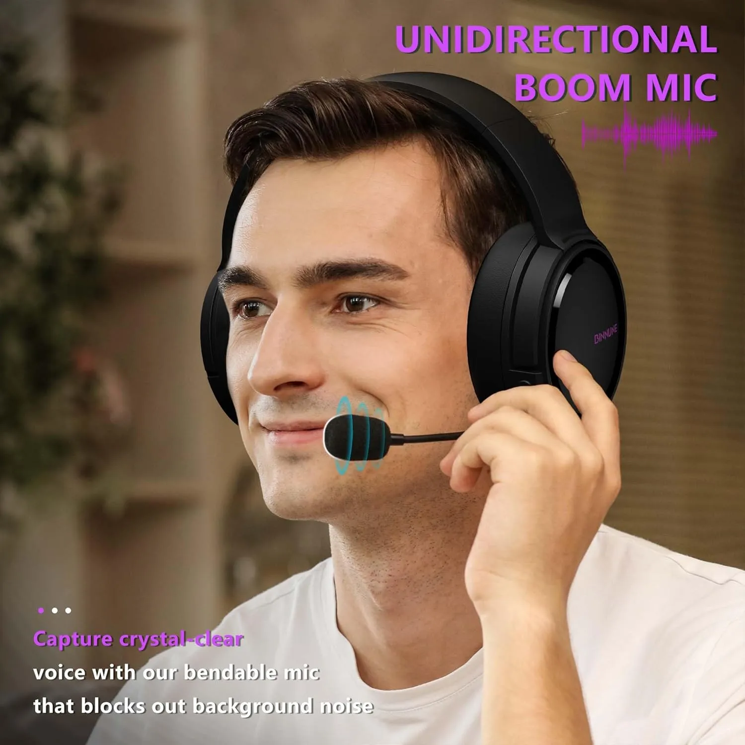 BINNUNE Wireless Gaming Headset, 2.4GHz Gaming Headphones for PS4, PS5, PC, NS, Bluetooth 5.3 Headphones with 40Hr Battery, Noise Canceling Microphone, Stereo Sound for Laptop, Mobile, Mac - Purple