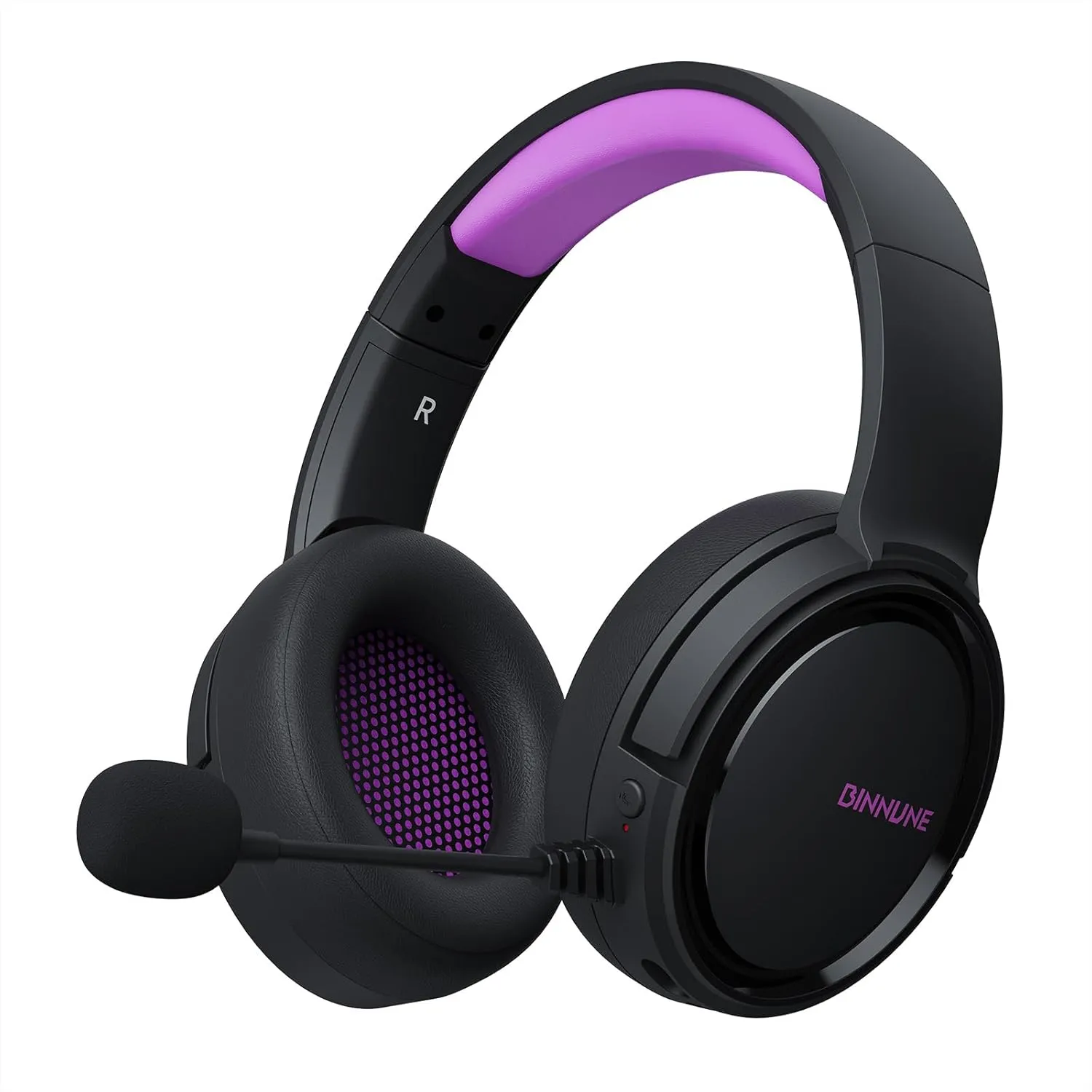 BINNUNE Wireless Gaming Headset, 2.4GHz Gaming Headphones for PS4, PS5, PC, NS, Bluetooth 5.3 Headphones with 40Hr Battery, Noise Canceling Microphone, Stereo Sound for Laptop, Mobile, Mac - Purple
