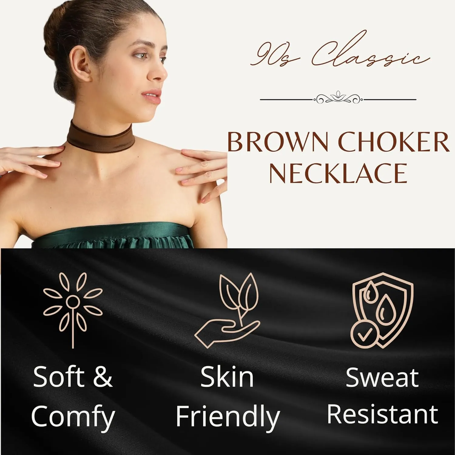 Black Choker Necklaces for Women, Wide Velvet Thick 90s Ribbon Neck Collar