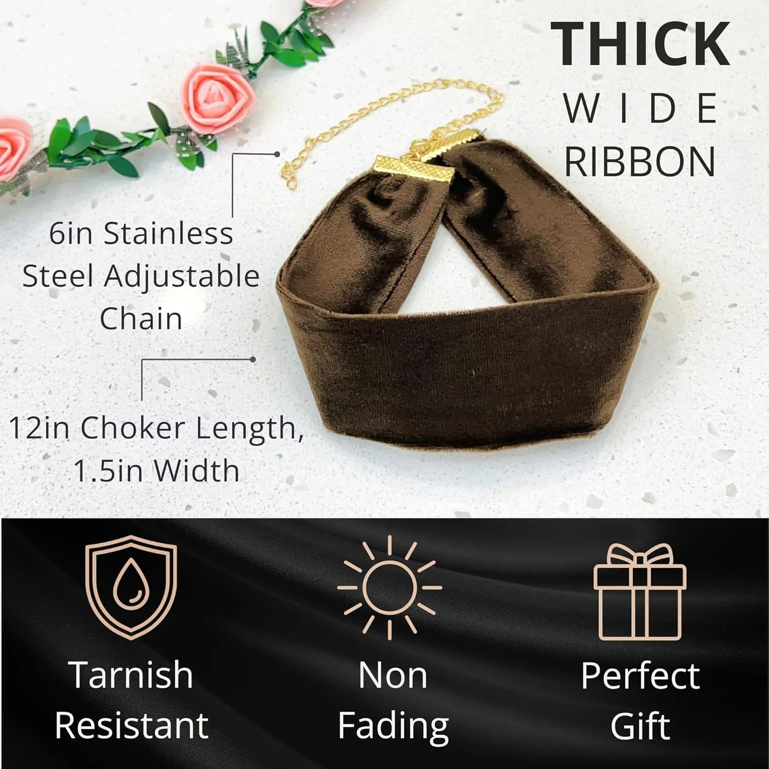 Black Choker Necklaces for Women, Wide Velvet Thick 90s Ribbon Neck Collar