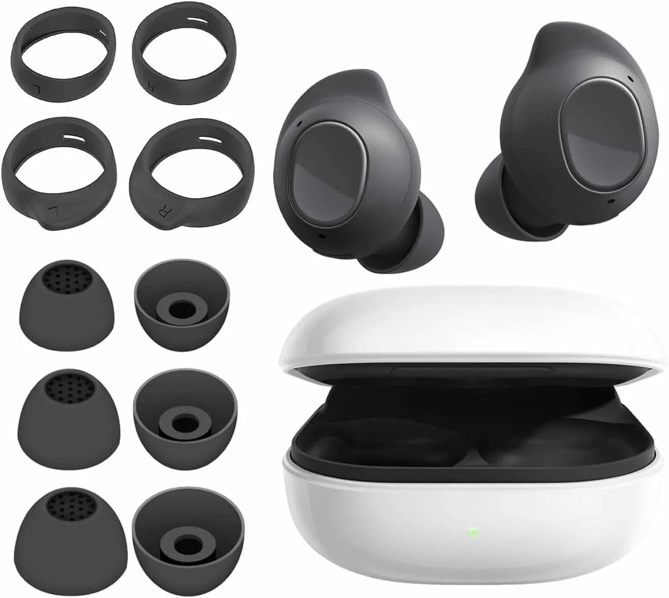 BLUEWALL Ear Tips eartips Compatible with Galaxy Buds FE Earbuds, 2 Pairs S/L Sizes Earhooks & 3 Pairs S/M/L Sizes Ear Tips Replacement, Compatible with Galaxy Buds FE Earbuds SM-R400 4 6 Black