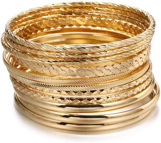 Bohemian Silver Bangle Bracelets Set for Women- Multi Layer Stackable Textured Bracelet Retro Indian Chunky Cable Twisted Wristband for Women Best Friend Wedding Bridal Birthday Party Gift