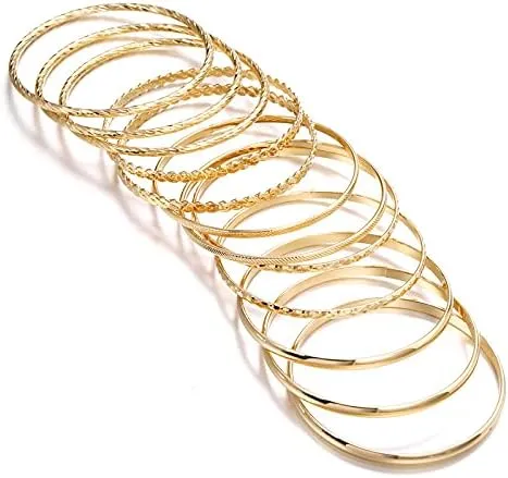 Bohemian Silver Bangle Bracelets Set for Women- Multi Layer Stackable Textured Bracelet Retro Indian Chunky Cable Twisted Wristband for Women Best Friend Wedding Bridal Birthday Party Gift