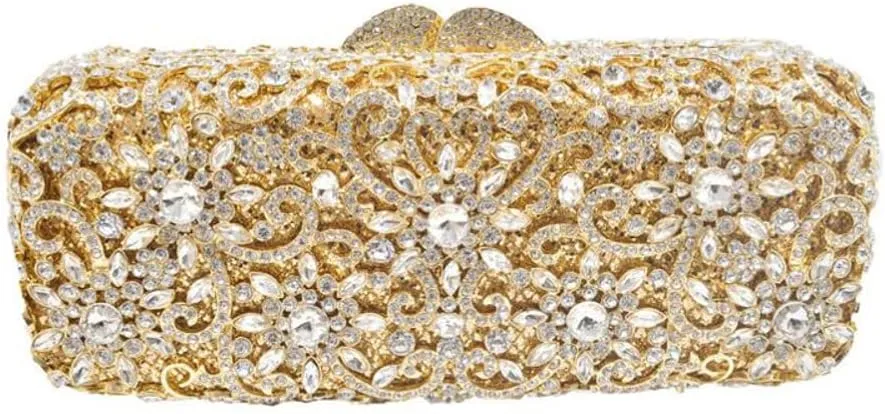 Boutique De FGG Bling Flower Crystal Clutch Evening Bags for Women Formal Party Rhinestone Clutch Purse Wedding Handbag,Mini