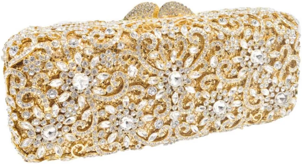 Boutique De FGG Bling Flower Crystal Clutch Evening Bags for Women Formal Party Rhinestone Clutch Purse Wedding Handbag,Mini