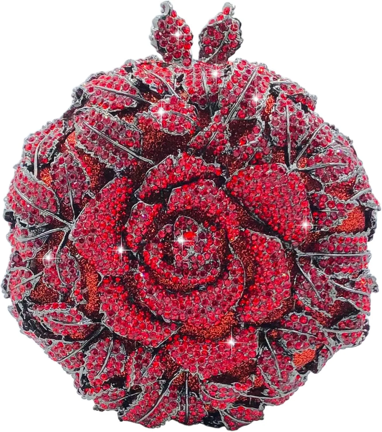 Boutique De FGG Round Rose Flower Crystal Clutch Purses for Women Formal Evening Bags Wedding Clutch Bag Party Handbags,Mini