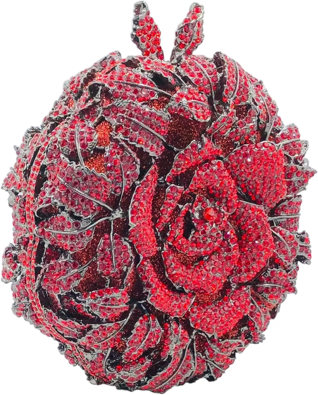 Boutique De FGG Round Rose Flower Crystal Clutch Purses for Women Formal Evening Bags Wedding Clutch Bag Party Handbags,Mini