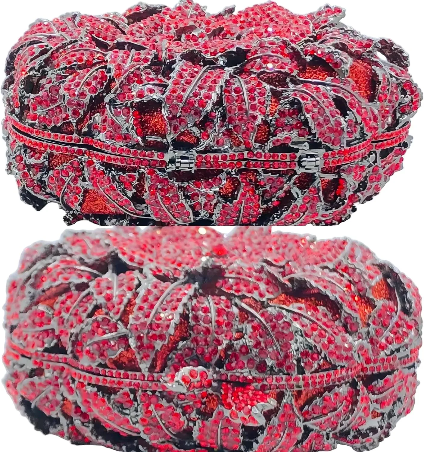 Boutique De FGG Round Rose Flower Crystal Clutch Purses for Women Formal Evening Bags Wedding Clutch Bag Party Handbags,Mini