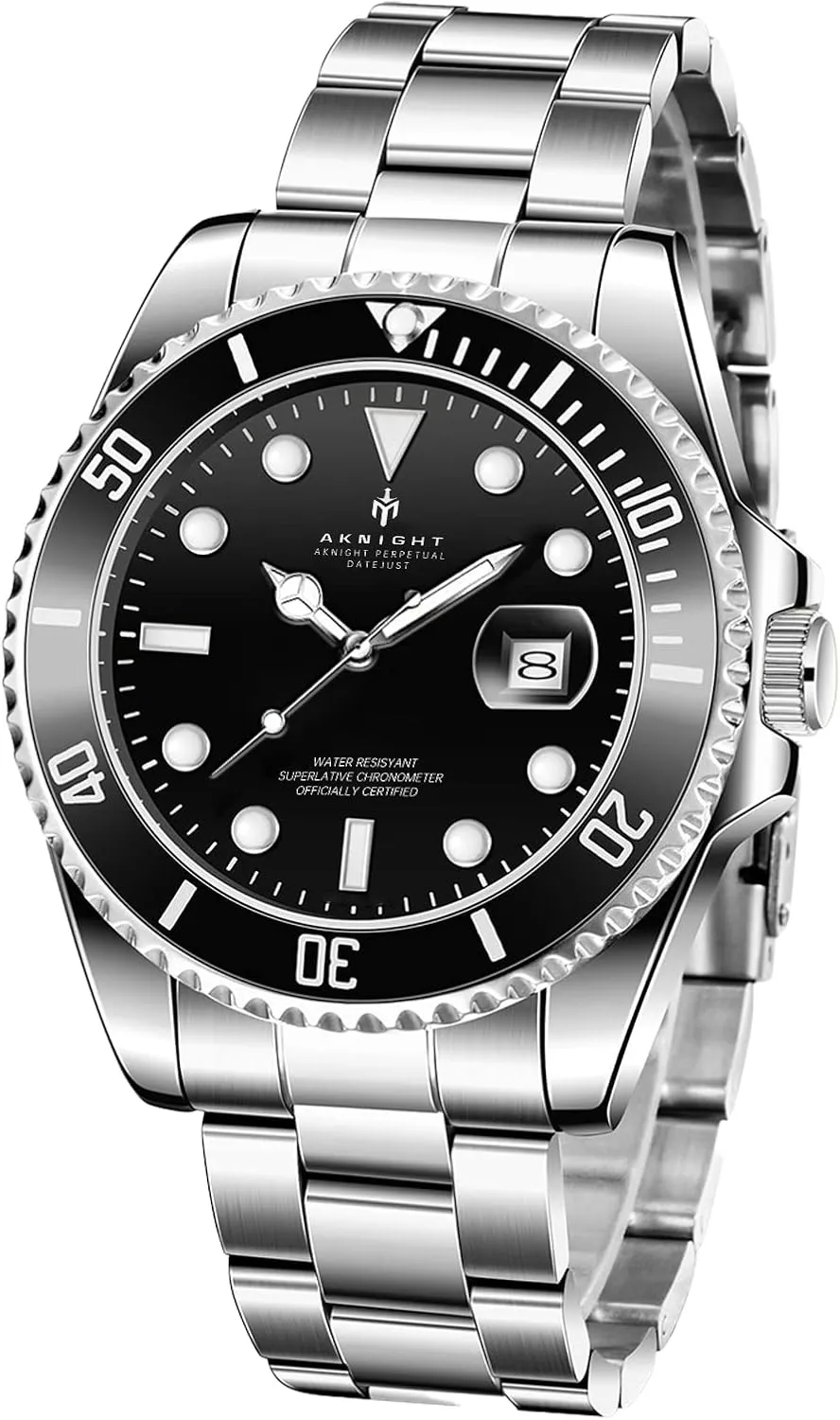 BY BENYAR AKNIGHT Stylish Wrist Watch for Men, Stainless Steel Strap Mens Watch Quartz Movement, Waterproof and Scratch Resistant, Chronograph Analog Business Watches