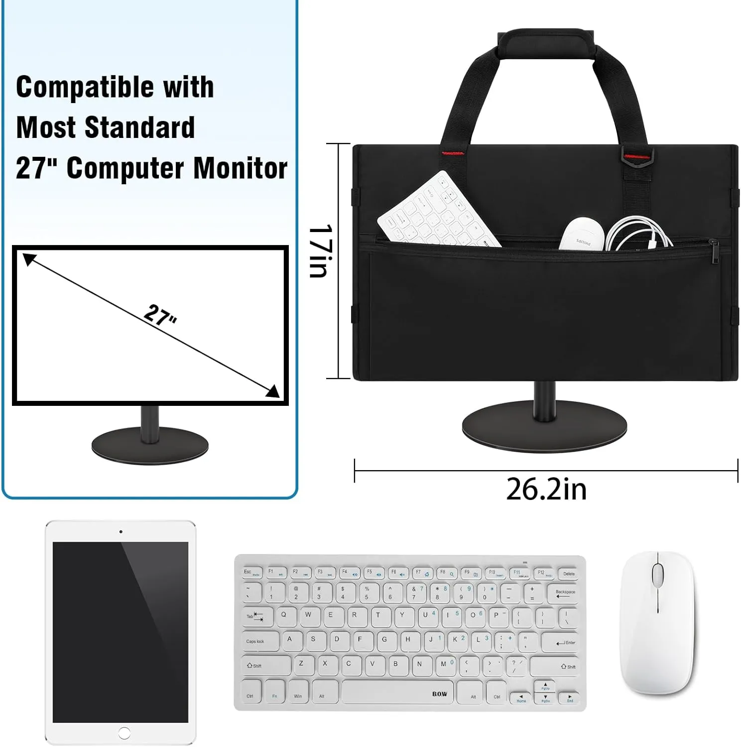 Carrying Case for 27" LCD Screens and Monitors, Travel Case With Padded Velvet Lining & Adjustable Shoulder Strap, Protective Bag Computer Dust Covers