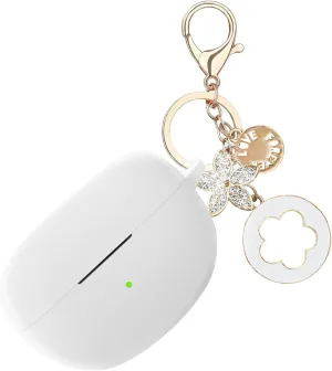 Case for Bose Ultra Open Earbuds (2024), Soft Silicone Protective Case Cover with Bling Keychain Accessories for Women Girls (White)