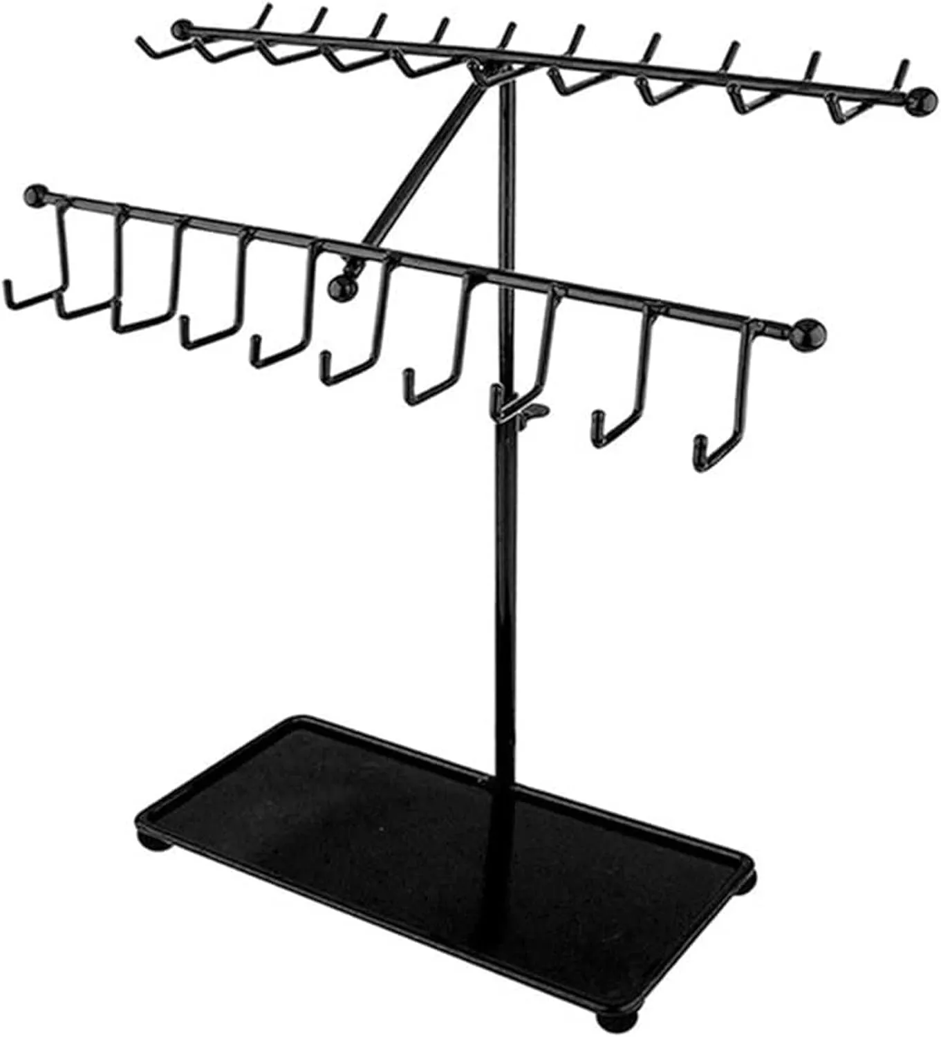 Classic Jewellery Stand - Metal Display Stand with 30 Hooks and Bottom Tray Storage for Necklace, Bangles, Bracelet