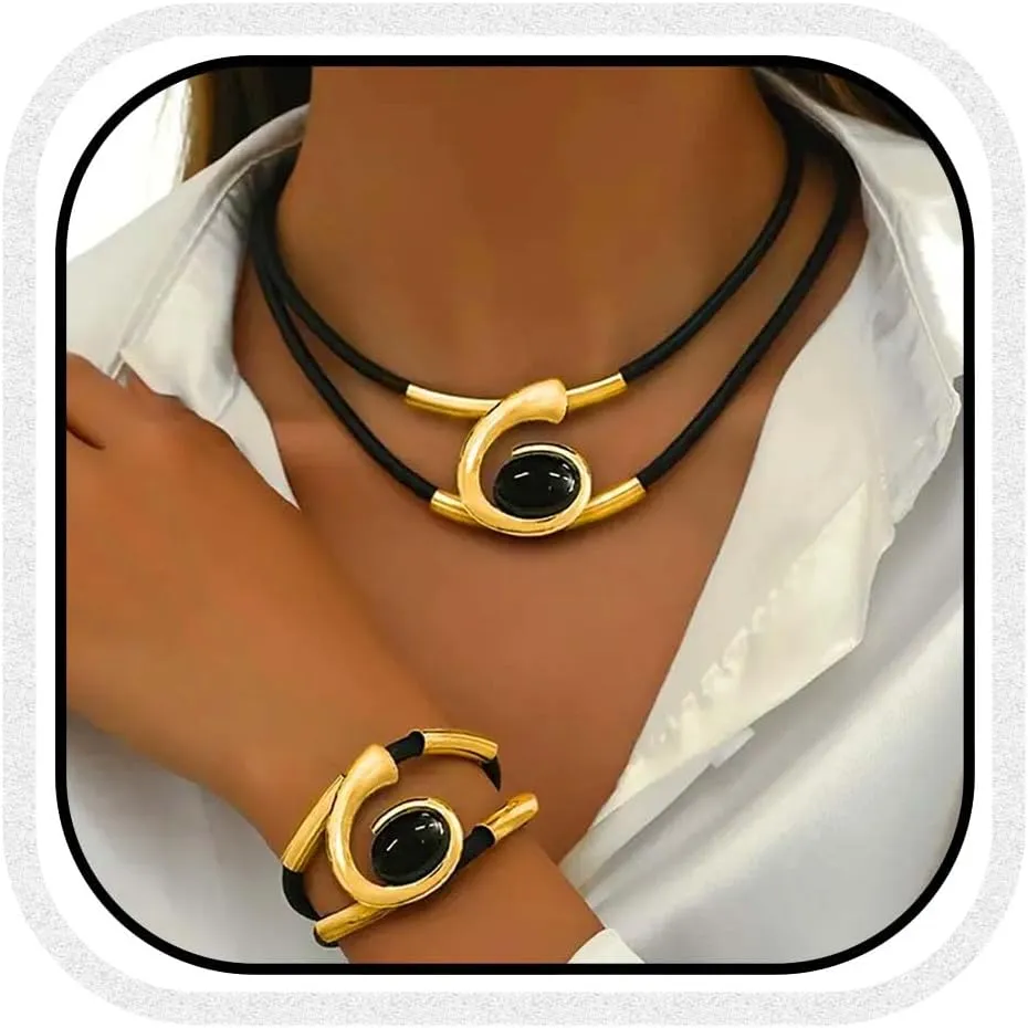 CLOACE Gold Necklace Set Boho Double-Layer Pendant Necklace Bracelet Sets Vintage Fashion Jewelry for Women