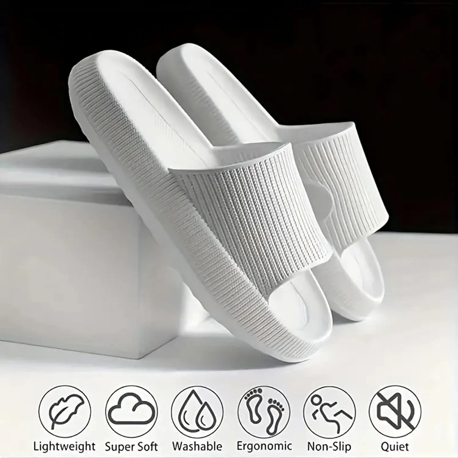 Cloud Slippers for Women Men Summer Comfortable Pillow House Slippers Shower Shoes Indoor Slides Bathroom Sandals, Non-Slip, Easy to Clean, Lightweight, Thick Sole