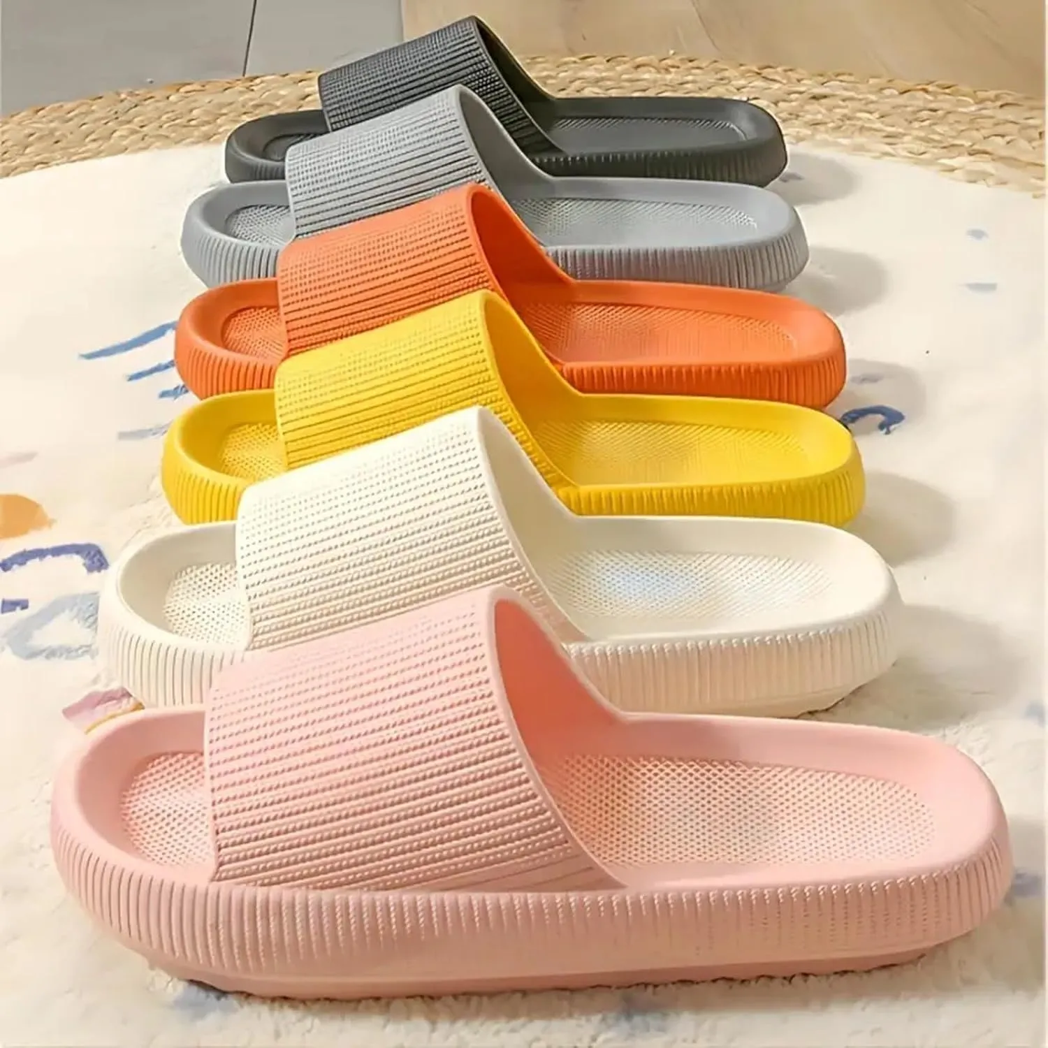 Cloud Slippers for Women Men Summer Comfortable Pillow House Slippers Shower Shoes Indoor Slides Bathroom Sandals, Non-Slip, Easy to Clean, Lightweight, Thick Sole
