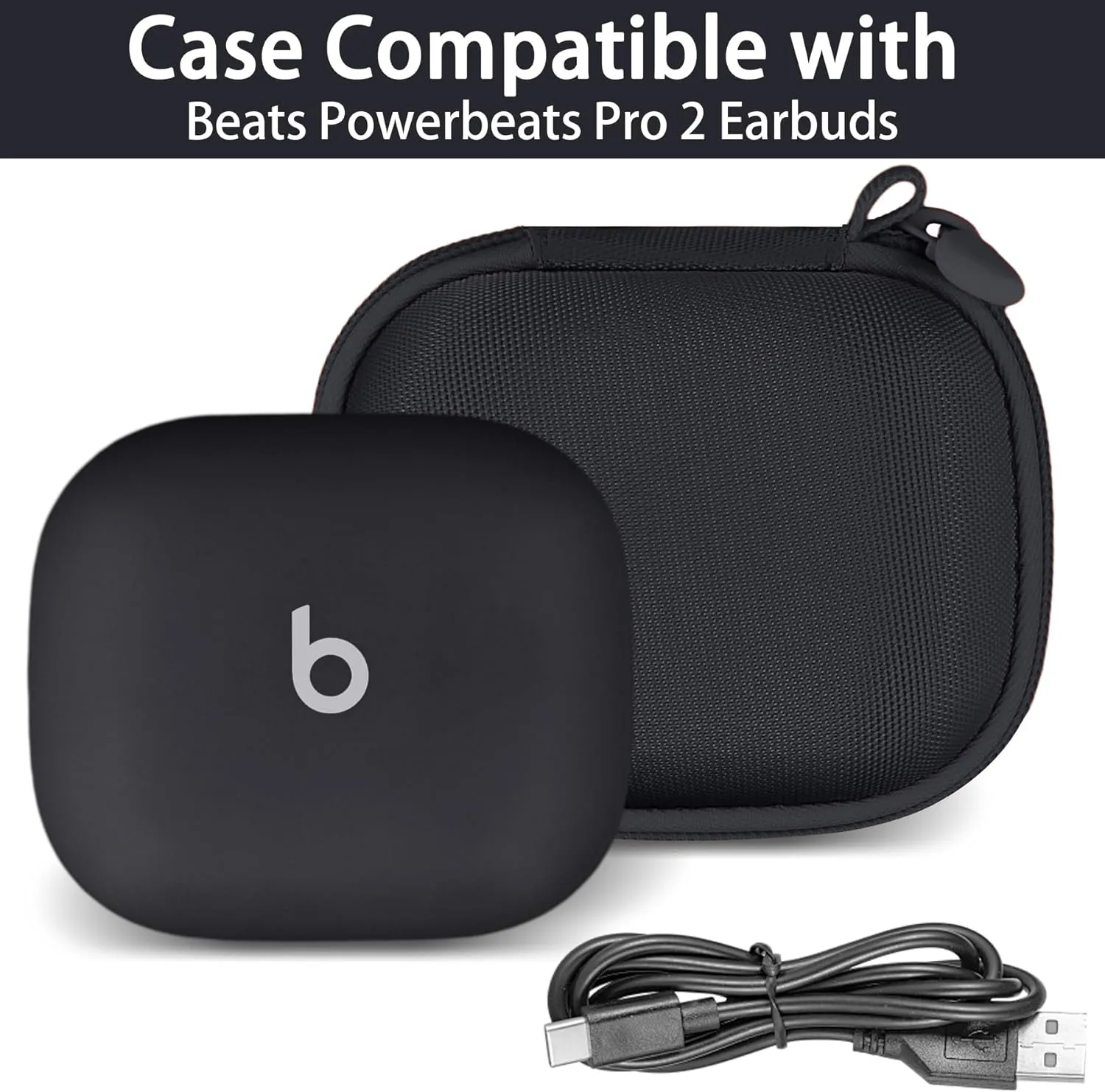 co2CREA Hard Case for Beats Powerbeats Pro 2 with Carabiner Clip, Shockproof Earbuds Storage Box  Protective Travel Cover for Powerbeats Pro 2 Wireless Bluetooth Earbuds (Jet Black Case)