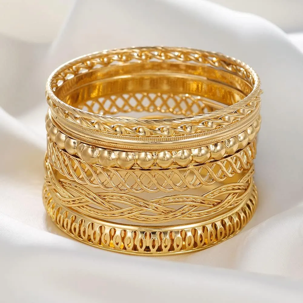 COLORFUL BLING 5-12Pcs Boho Indian Bangles for Women Twisted Chunky Stackable Cuff Bangle Statement Jewelry Handcuffs Wedding Layered Cable Smooth Bracelets Set