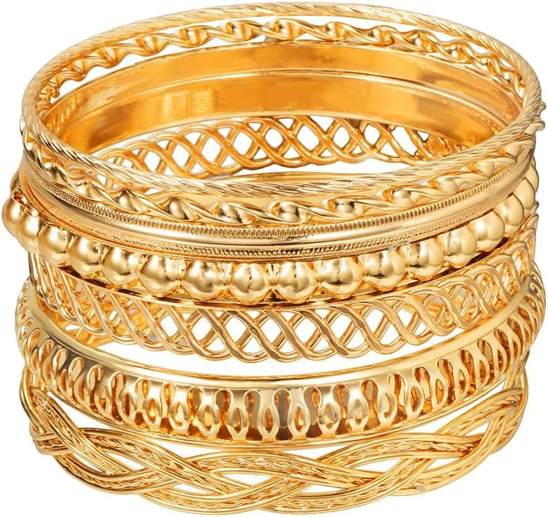 COLORFUL BLING 5-12Pcs Boho Indian Bangles for Women Twisted Chunky Stackable Cuff Bangle Statement Jewelry Handcuffs Wedding Layered Cable Smooth Bracelets Set