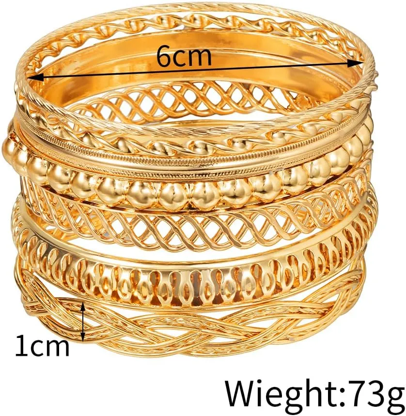 COLORFUL BLING 5-12Pcs Boho Indian Bangles for Women Twisted Chunky Stackable Cuff Bangle Statement Jewelry Handcuffs Wedding Layered Cable Smooth Bracelets Set