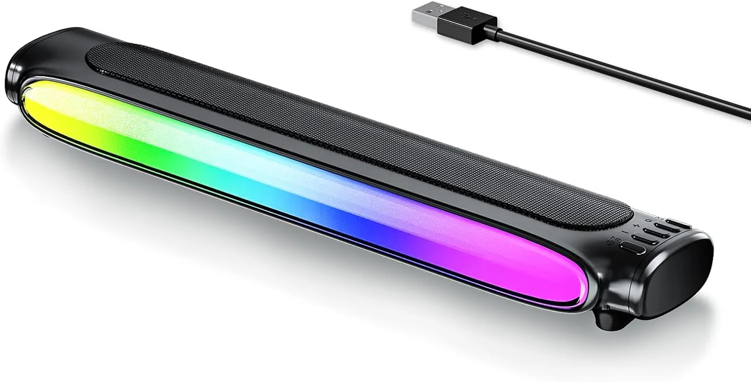 Computer Speakers, Computer Sound Bar with RGB Lights, USB Powered PC Speakers with Stereo Sound, Bluetooth 5.3 and 3.5mm Aux-in,Gaming Speakers for Desktop