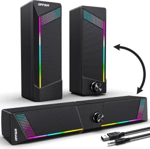 Computer Speakers, PC SoundBar, Gaming Speakers for PC Computer Laptop Desktop, Subwoofer Wired, RGB Speakers, USB Powered 3.5mm AuxPackage Includes Only Two Speaker