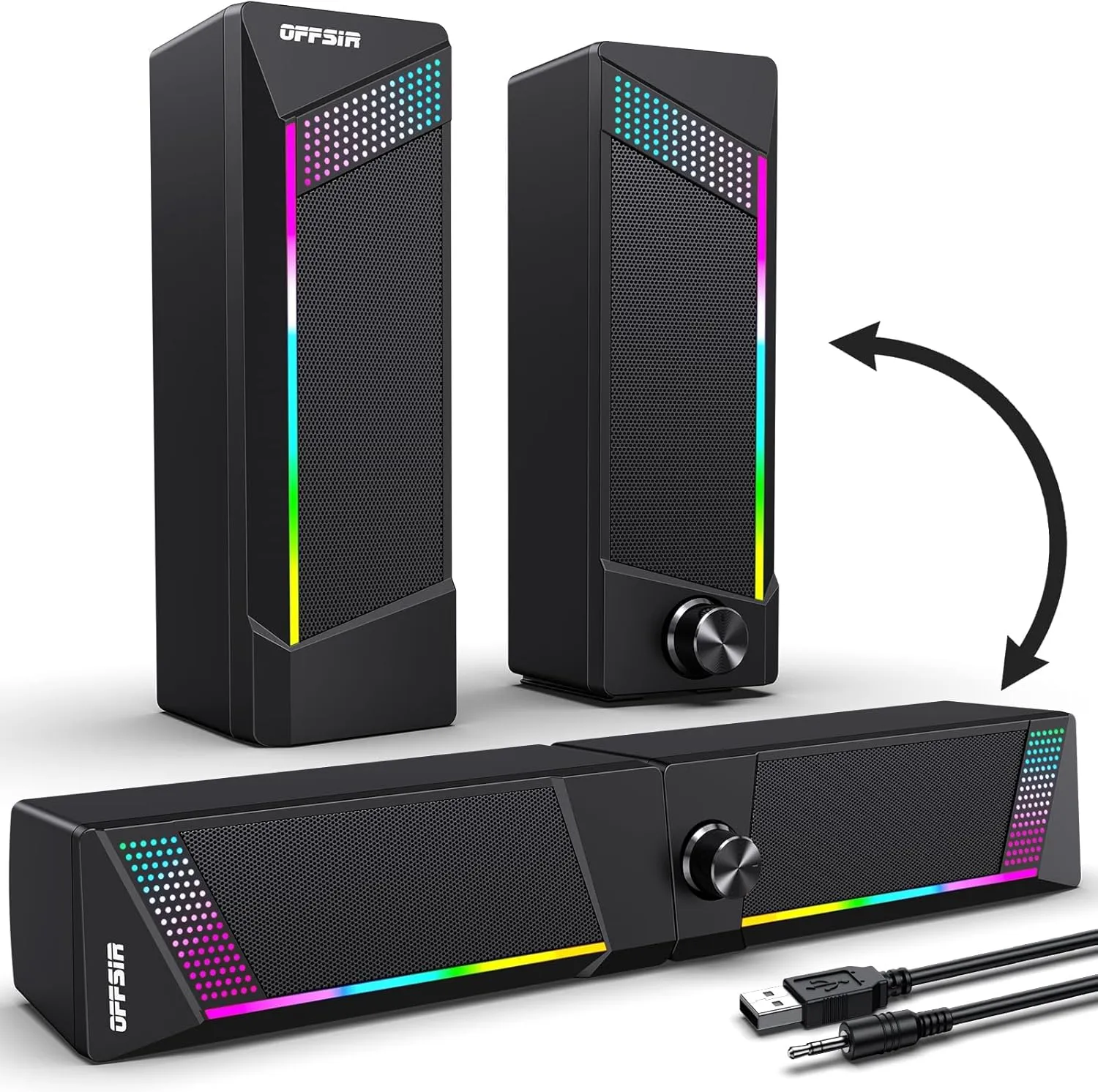 Computer Speakers, PC SoundBar, Gaming Speakers for PC Computer Laptop Desktop, Subwoofer Wired, RGB Speakers, USB Powered 3.5mm AuxPackage Includes Only Two Speaker