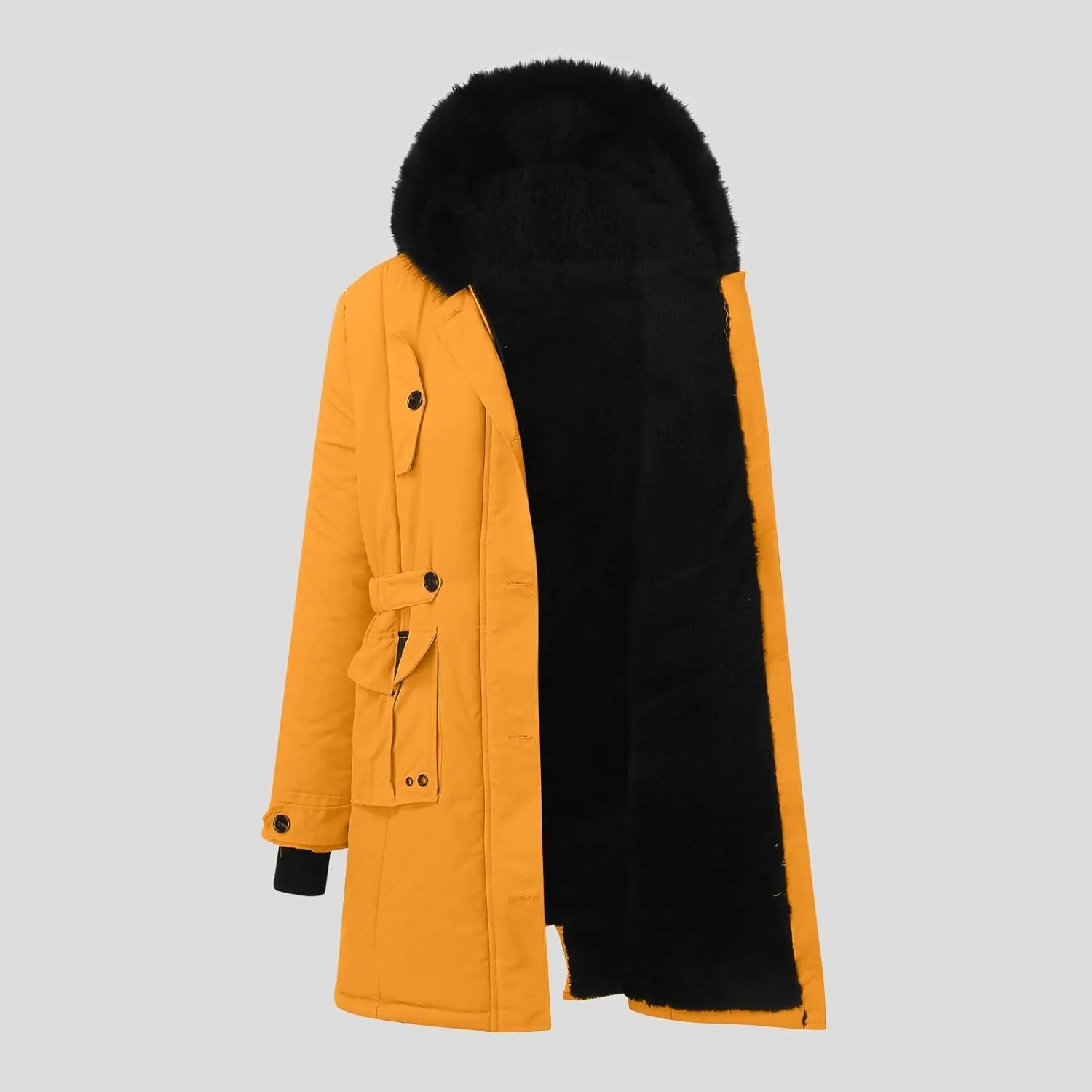 cooki Winter Coats for Women Fleece Lined Puffer Coat Women Long Down Coat Warm Parkas Fur Hooded Outwear Drawstring Overcoat