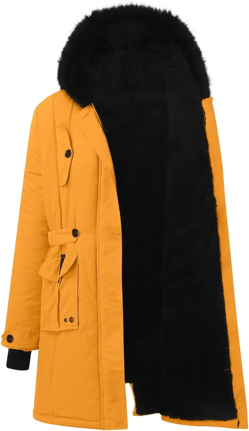 cooki Winter Coats for Women Fleece Lined Puffer Coat Women Long Down Coat Warm Parkas Fur Hooded Outwear Drawstring Overcoat