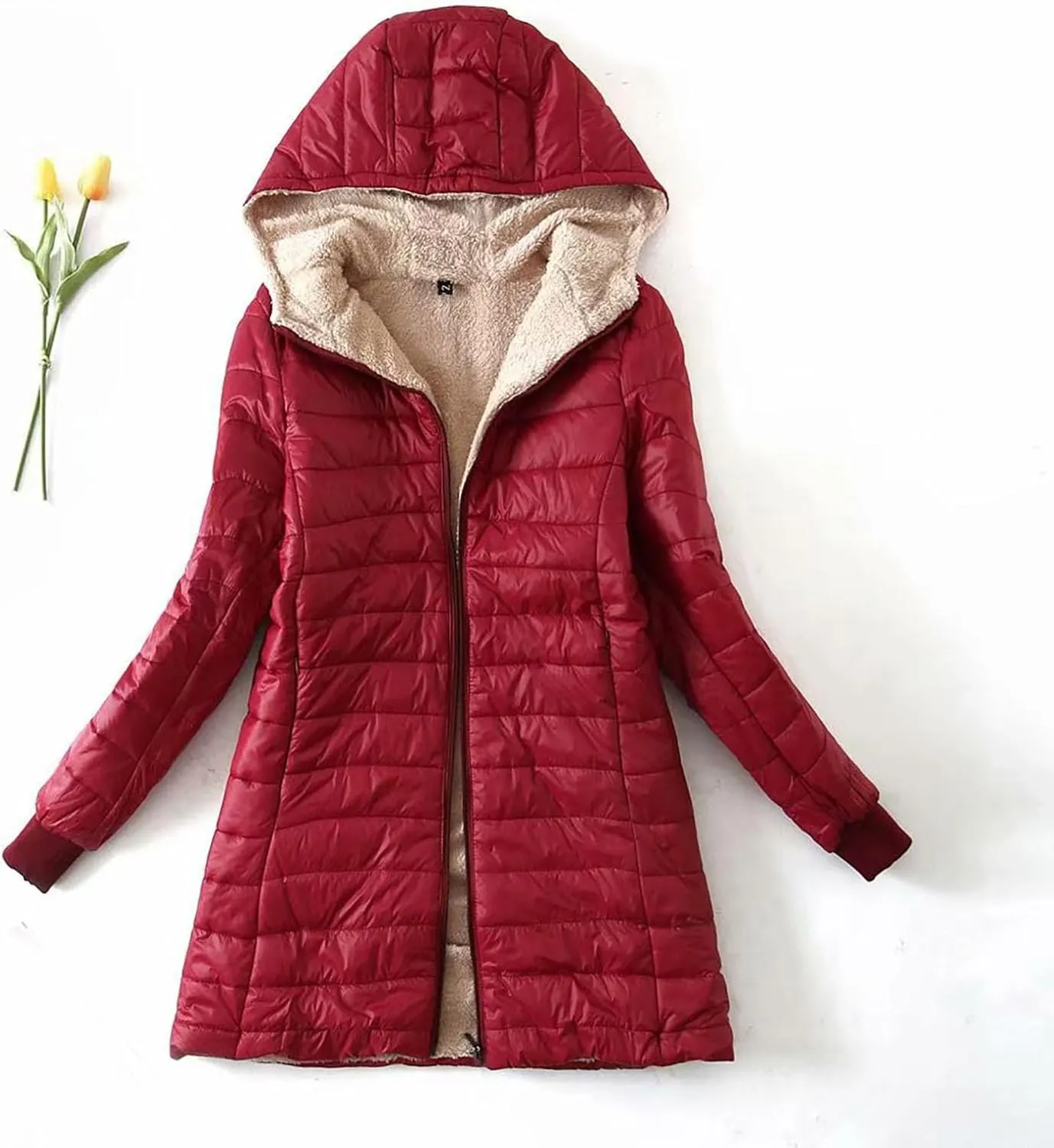 cooki Winter Coats for Women Fleece Lined Puffer Coat Women Long Thickened Down Coat Warm Soft Parka Hooded Puffer Jackets