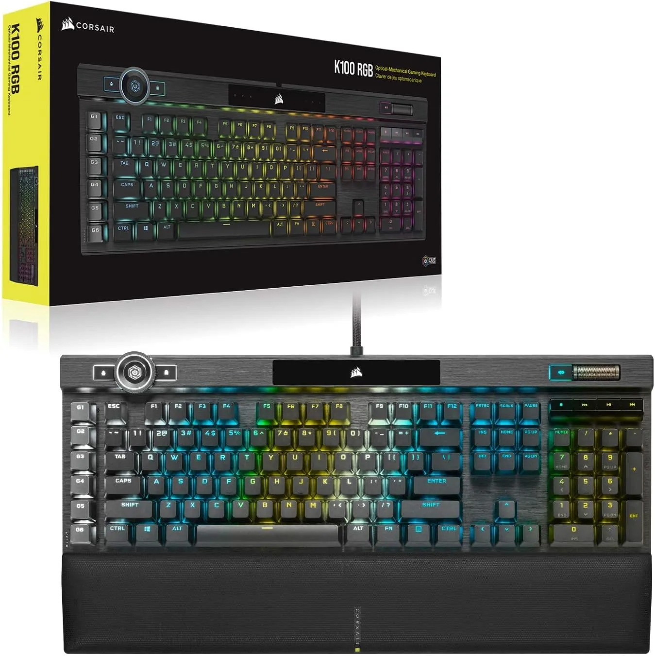 Corsair K100 RGB Optical-Mechanical Wired Gaming Keyboard - OPX Switches - PBT Double-Shot Keycaps - Elgato Stream Deck and iCUE Compatible - QWERTY NA Layout - Black