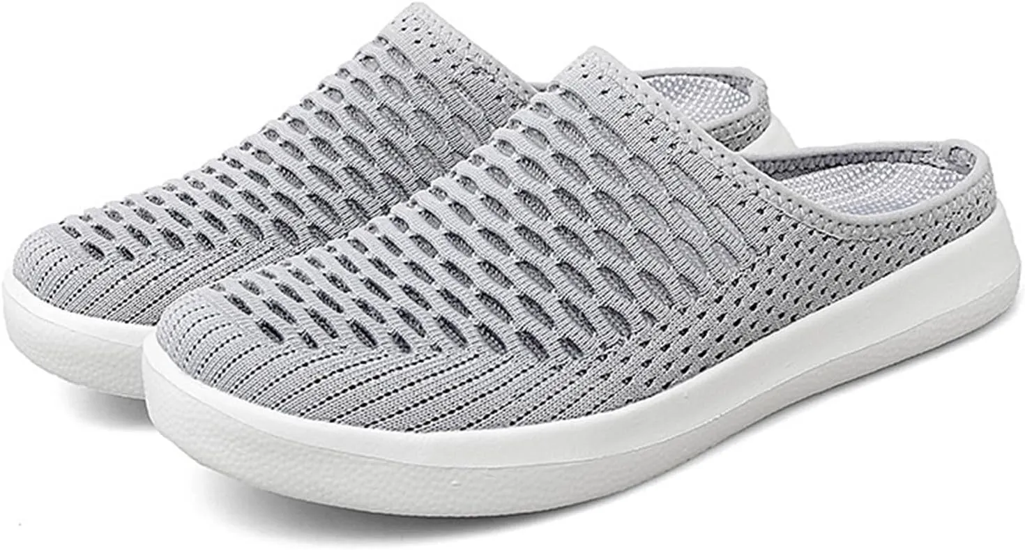 CROSSBABY Women's Knitted Breathable Lightweight Slip-On Sports Mules Comfortable Non-Slip Backless Walking Shoes for Hiking House Traveling