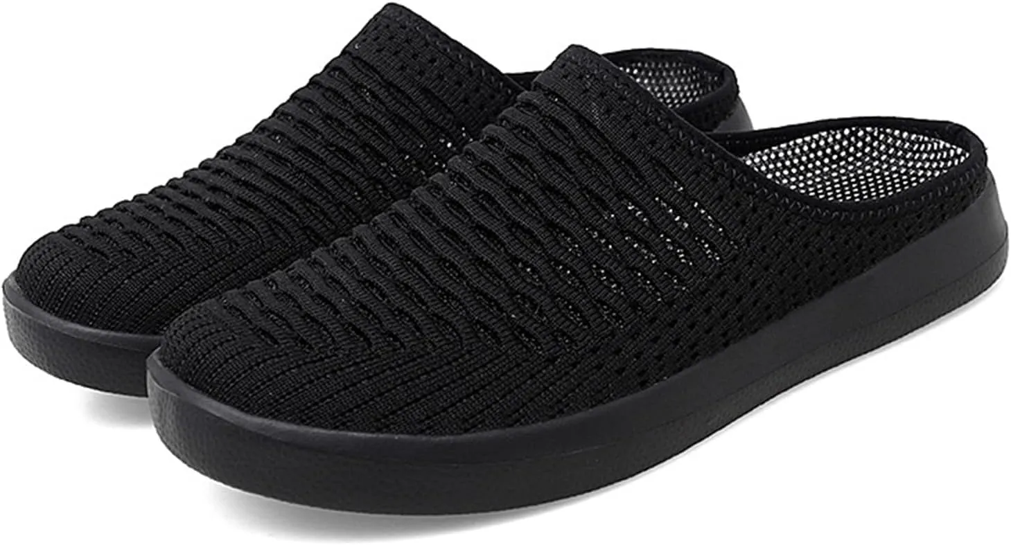 CROSSBABY Women's Knitted Breathable Lightweight Slip-On Sports Mules Comfortable Non-Slip Backless Walking Shoes for Hiking House Traveling