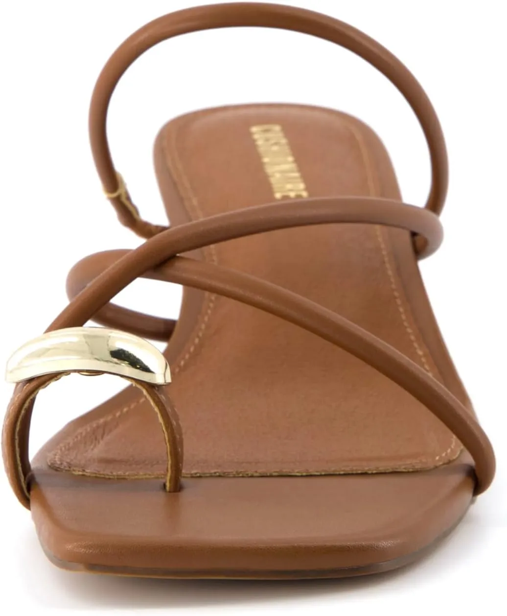 CUSHIONAIRE Maui Womens Strappy Toe-Ring Slip On Kitten Heel  Vegan Leather Dress Sandal   Memory Foam