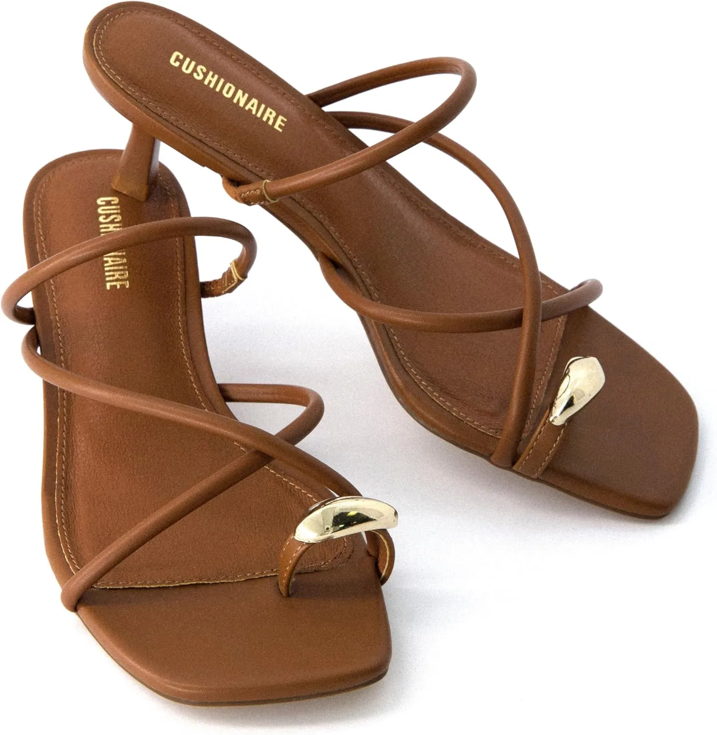 CUSHIONAIRE Maui Womens Strappy Toe-Ring Slip On Kitten Heel  Vegan Leather Dress Sandal   Memory Foam