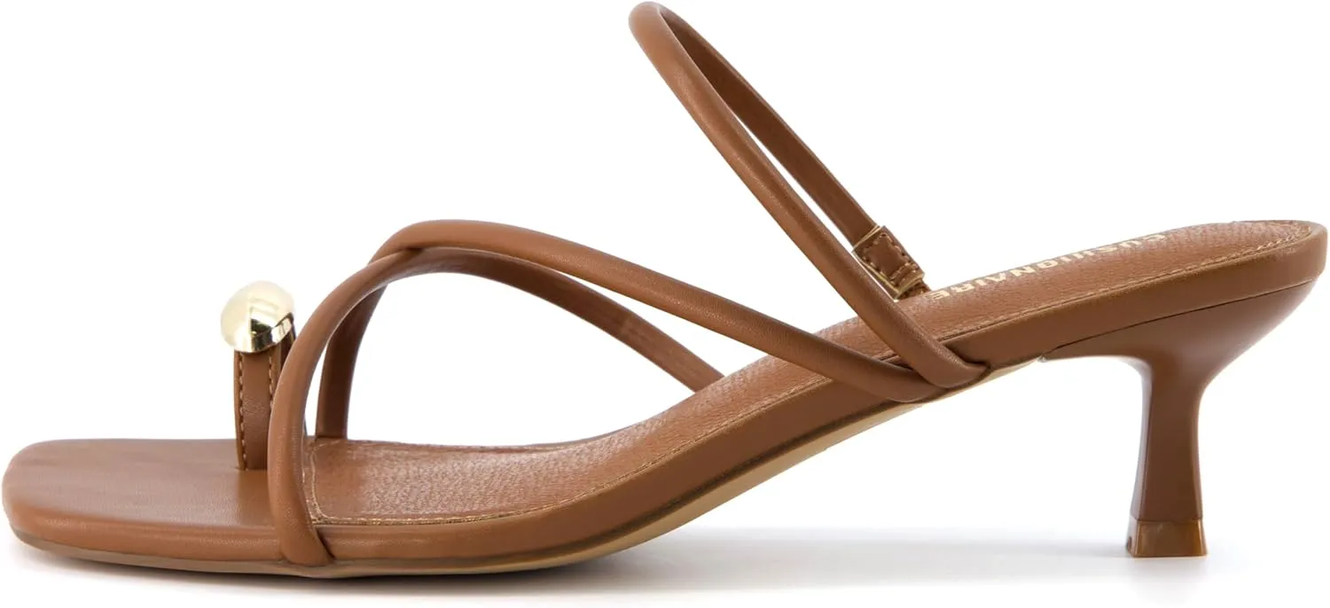 CUSHIONAIRE Maui Womens Strappy Toe-Ring Slip On Kitten Heel  Vegan Leather Dress Sandal   Memory Foam