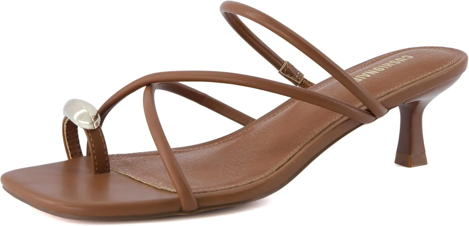 CUSHIONAIRE Maui Womens Strappy Toe-Ring Slip On Kitten Heel  Vegan Leather Dress Sandal   Memory Foam