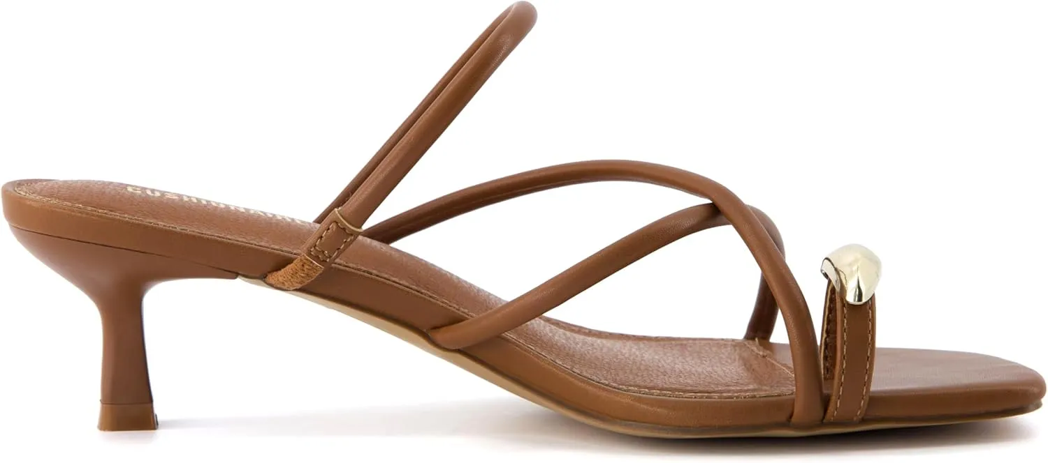 CUSHIONAIRE Maui Womens Strappy Toe-Ring Slip On Kitten Heel  Vegan Leather Dress Sandal   Memory Foam