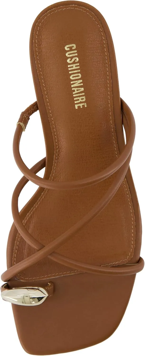 CUSHIONAIRE Maui Womens Strappy Toe-Ring Slip On Kitten Heel  Vegan Leather Dress Sandal   Memory Foam