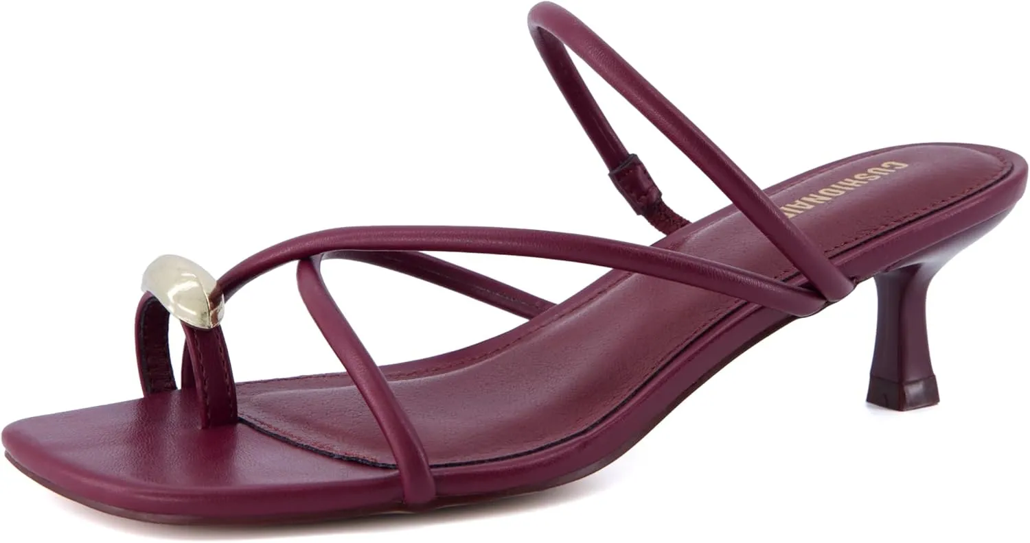 CUSHIONAIRE Maui Womens Strappy Toe-Ring Slip On Kitten Heel  Vegan Leather Dress Sandal   Memory Foam