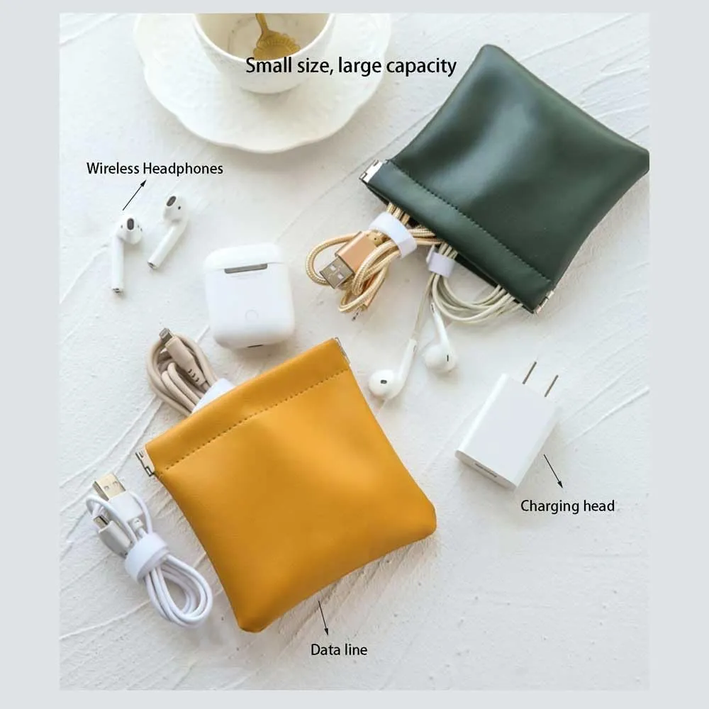 Data Cable Storage Bag,Leather Data Cable Case,Waterproof Electronics Accessories Storage Cases,Compact Cable Storage,Portable Travel Organizer Bag,for Chargers and More
