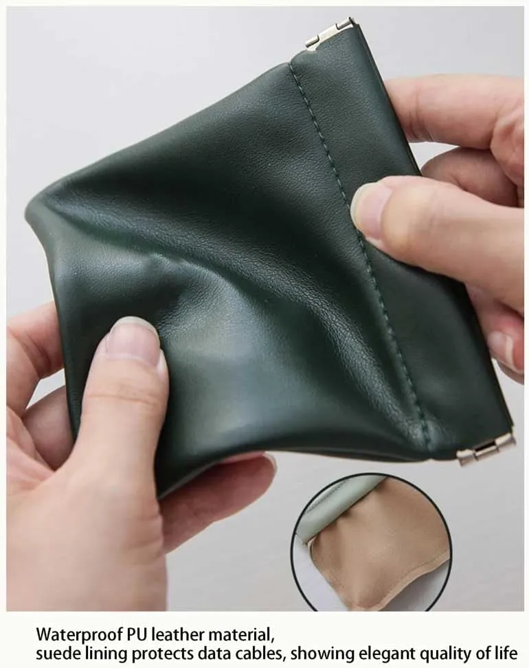 Data Cable Storage Bag,Leather Data Cable Case,Waterproof Electronics Accessories Storage Cases,Compact Cable Storage,Portable Travel Organizer Bag,for Chargers and More