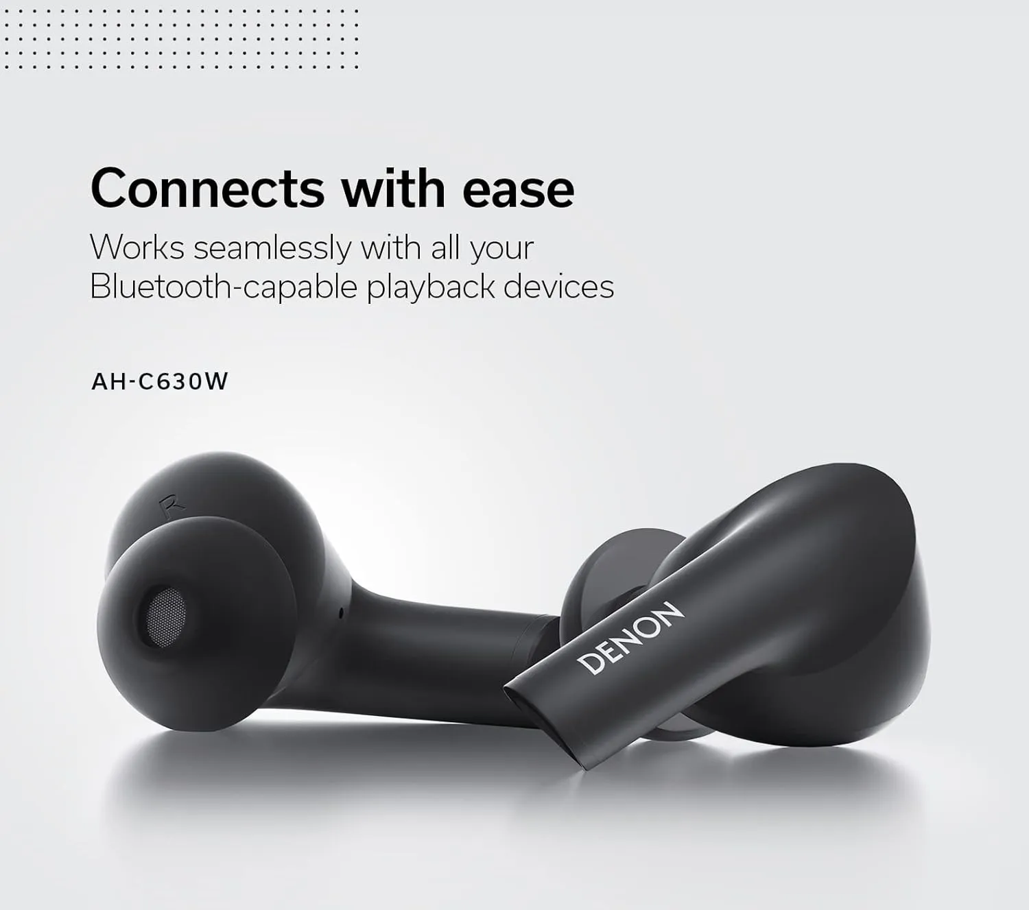Denon AH-C630W True Wireless Earphones, in-Ear Bluetooth Earbuds with Mic, 18 Hours of Battery Life, IPX4 Rated Water Resistance, Includes (3) Silicone Ear Tips & Charging Cable, Black