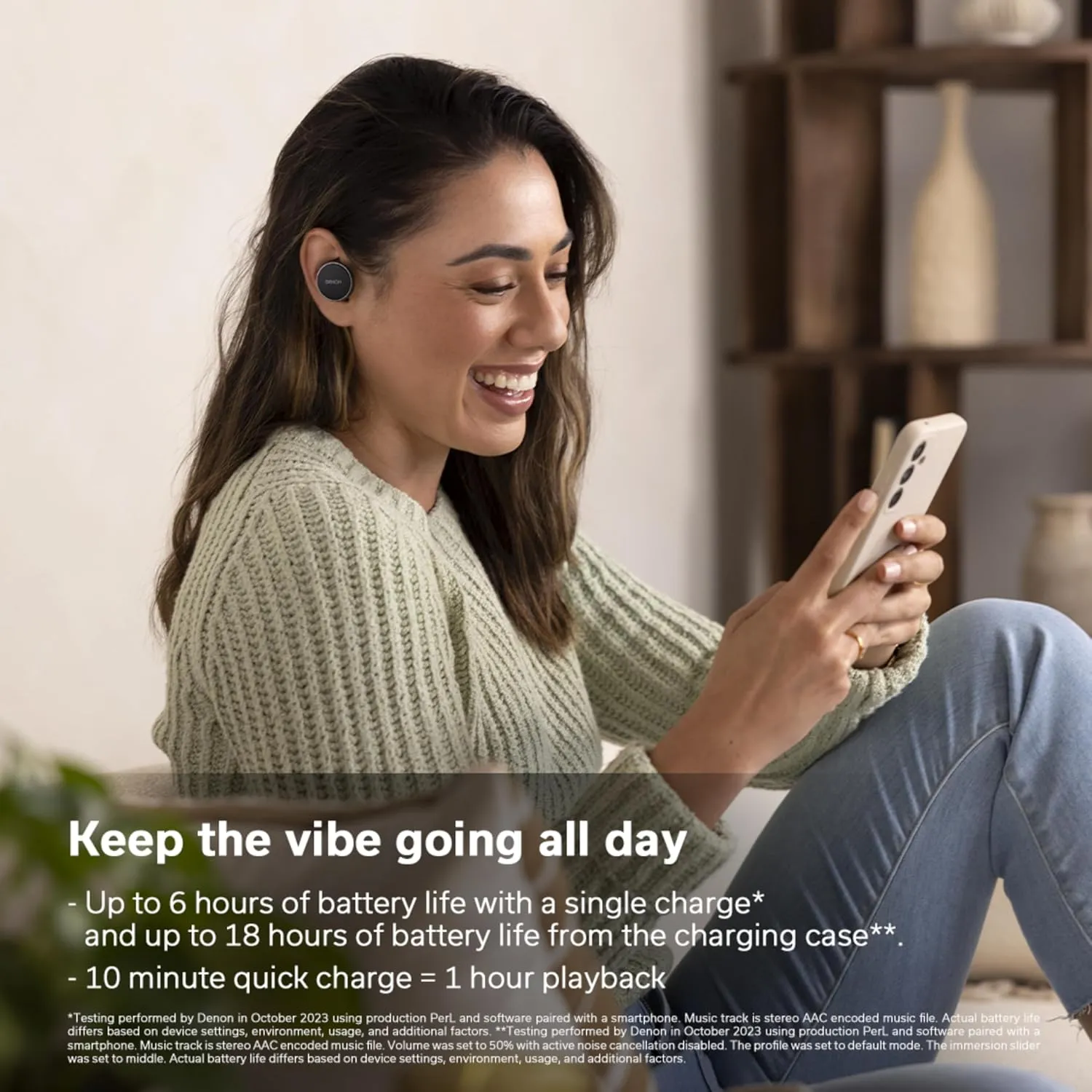 Denon PerL True Wireless Earbuds - Active Noise Cancelling, Bluetooth, Personalized Sound with Masimo Adaptive Acoustic Technology, 24-Hr Battery Life, Wireless Charging, Black