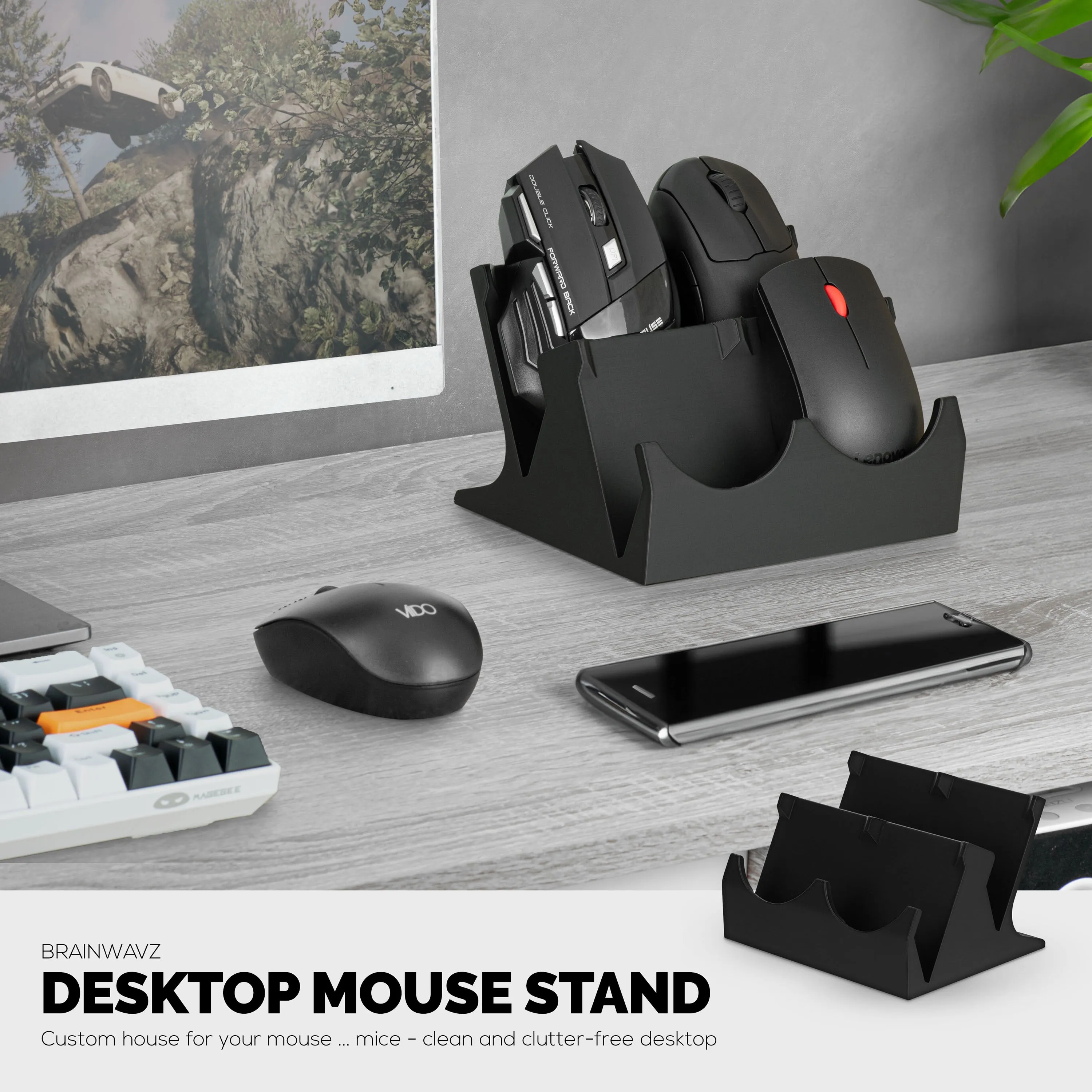 Desktop Quad PC Mouse Stand Holder for Gaming & Office Mice From Logitech, Razer, Corsair & More